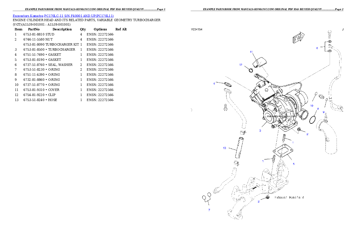 Protected: PC170LC-11 S/N F40001 AND UP Partsbook