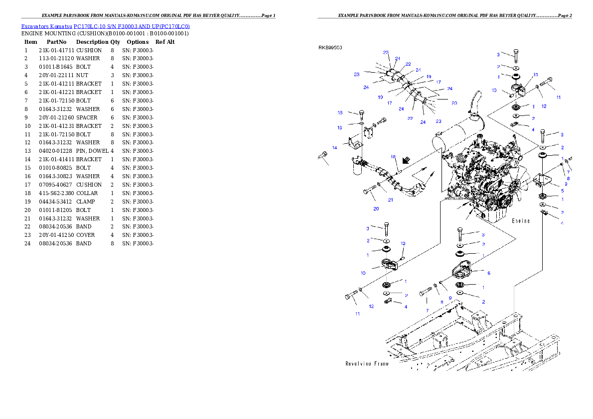 PC170LC-10 S/N F30003 AND UP Partsbook