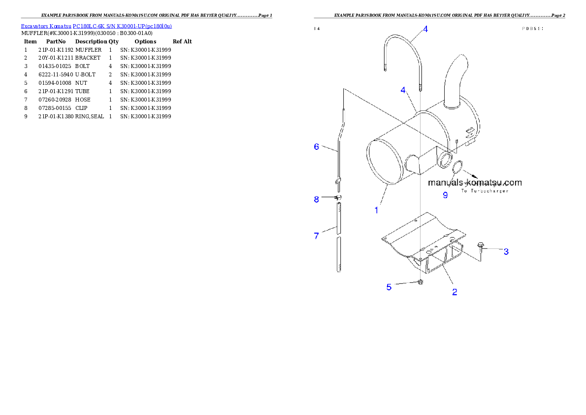 Protected: PC180LC-6K S/N K30001-UP Partsbook