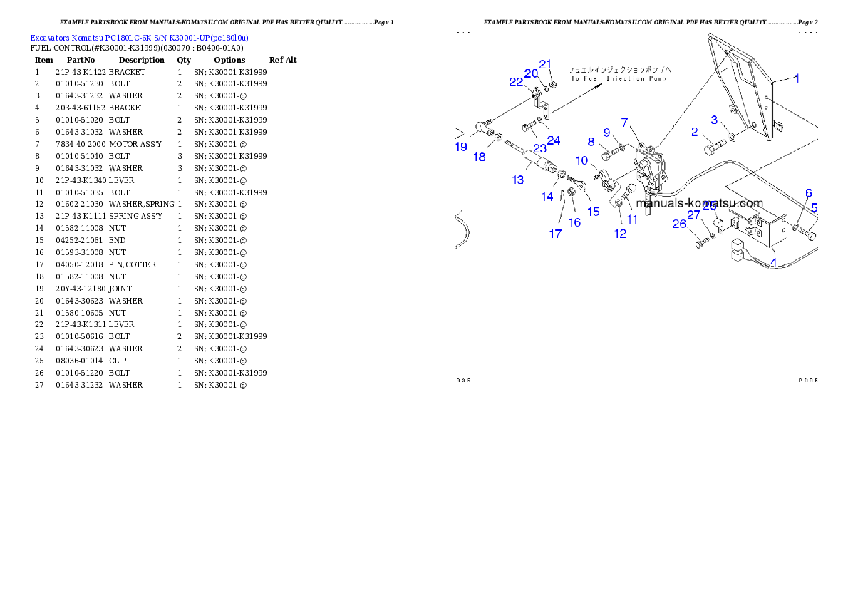 Protected: PC180LC-6K S/N K30001-UP Partsbook