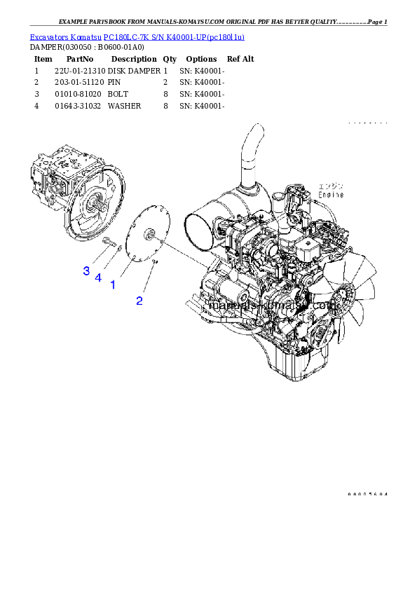 Protected: PC180LC-7K S/N K40001-UP Partsbook