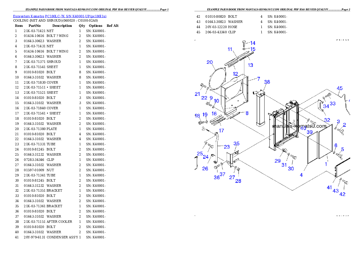 Protected: PC180LC-7K S/N K40001-UP Partsbook