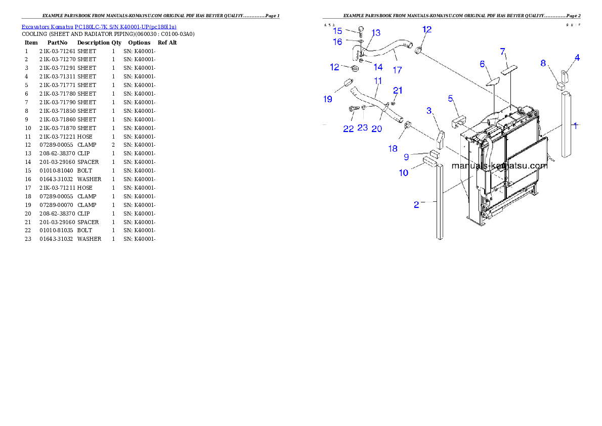 Protected: PC180LC-7K S/N K40001-UP Partsbook