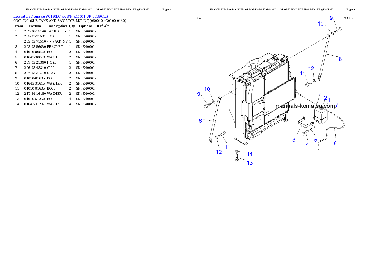 Protected: PC180LC-7K S/N K40001-UP Partsbook