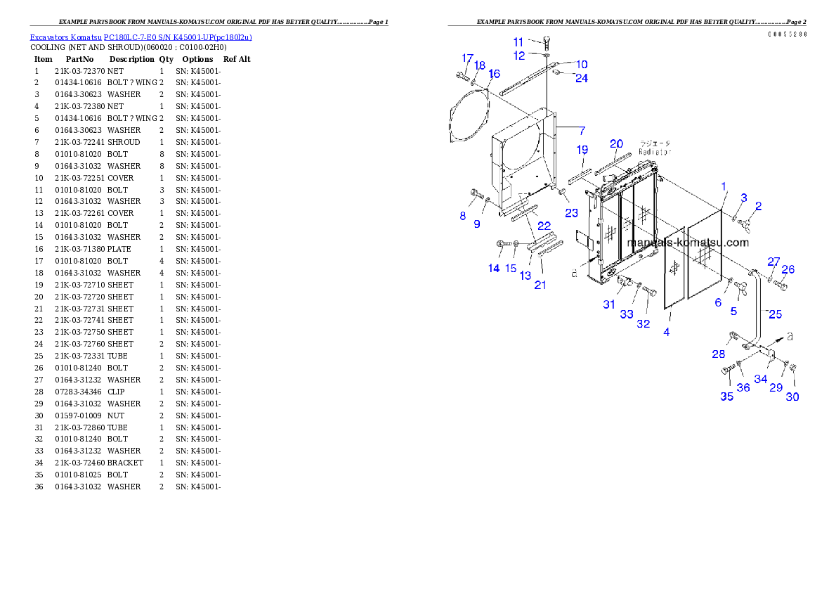 Protected: PC180LC-7-E0 S/N K45001-UP Partsbook
