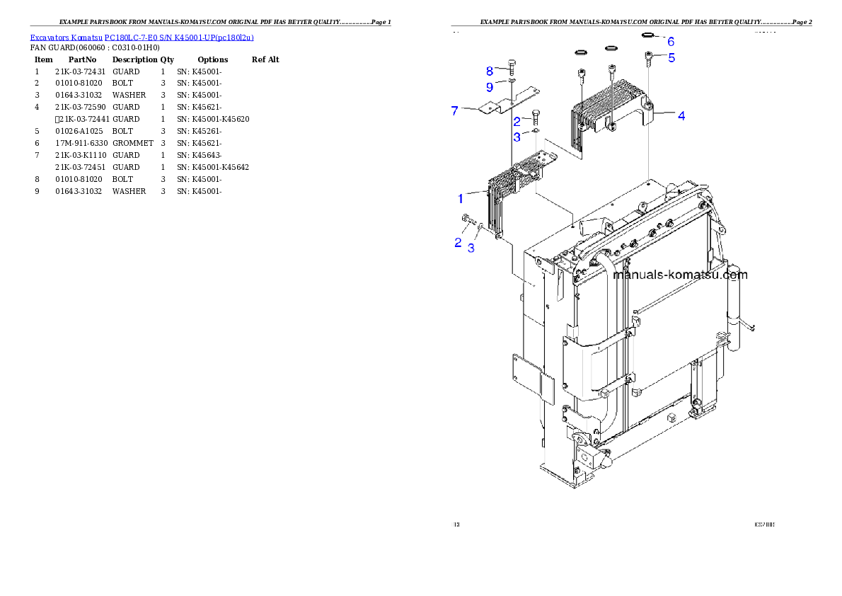 Protected: PC180LC-7-E0 S/N K45001-UP Partsbook