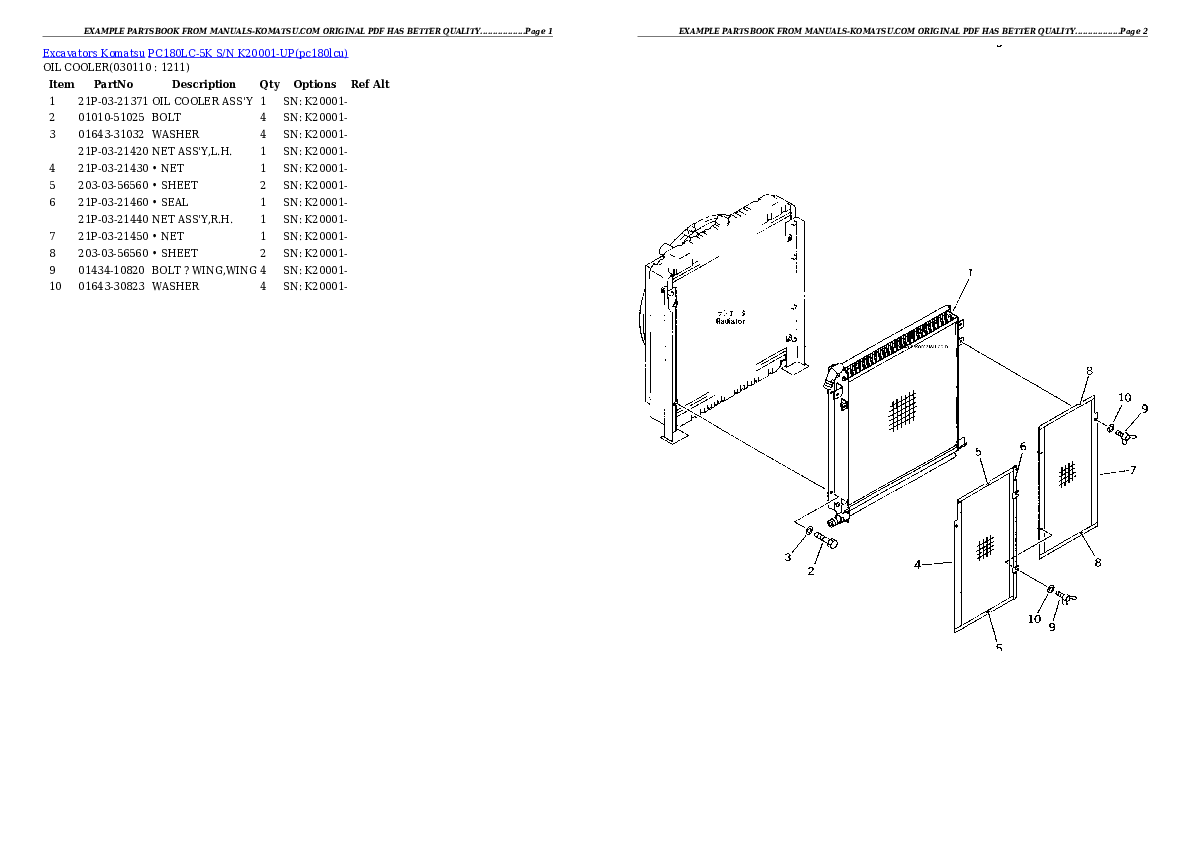 Protected: PC180LC-5K S/N K20001-UP Partsbook