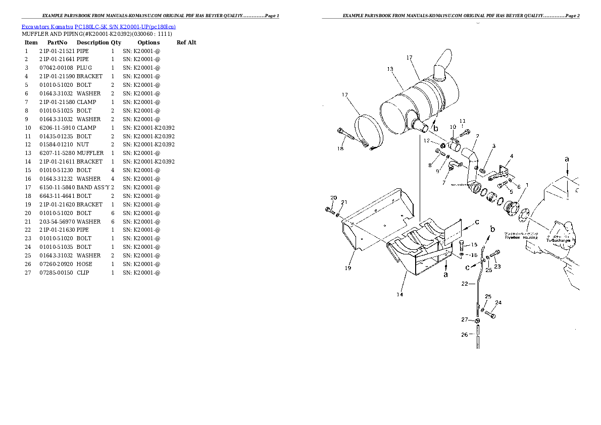 Protected: PC180LC-5K S/N K20001-UP Partsbook