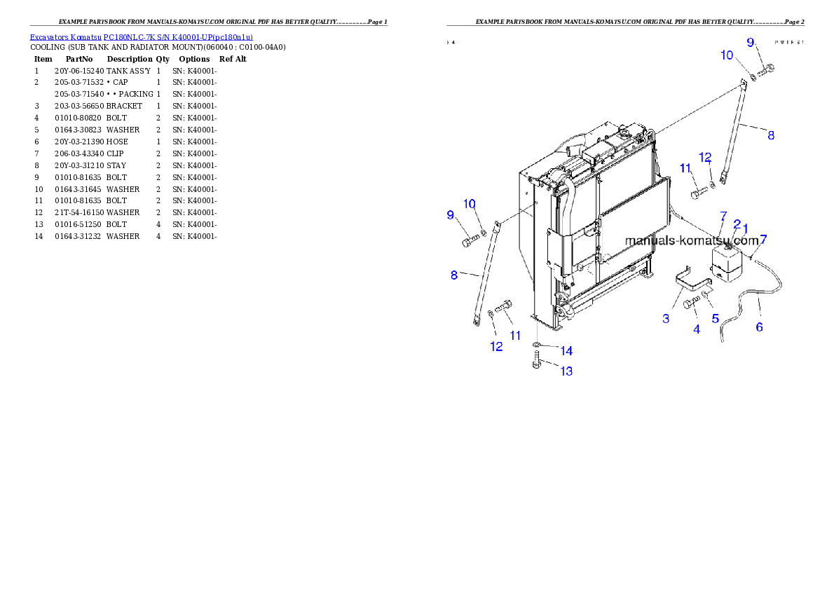 Protected: PC180NLC-7K S/N K40001-UP Partsbook