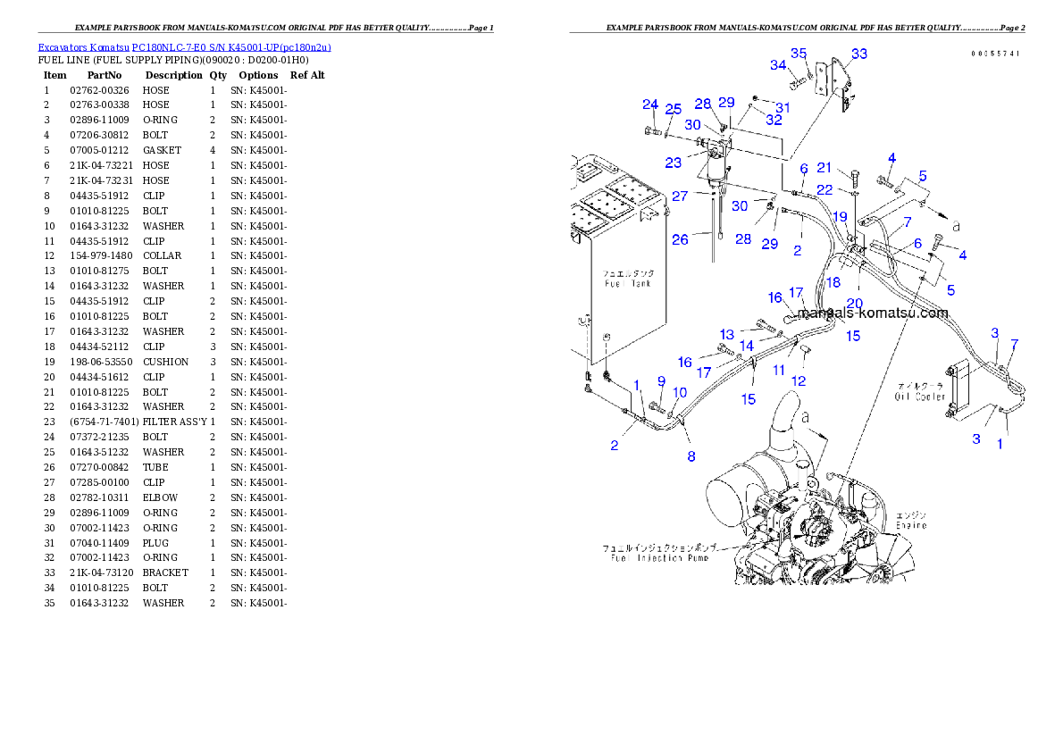 Protected: PC180NLC-7-E0 S/N K45001-UP Partsbook