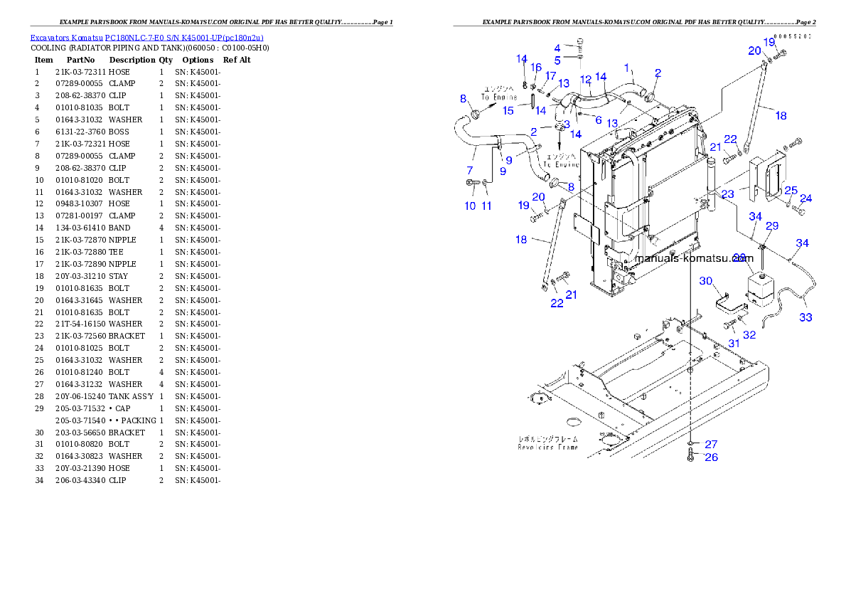 Protected: PC180NLC-7-E0 S/N K45001-UP Partsbook