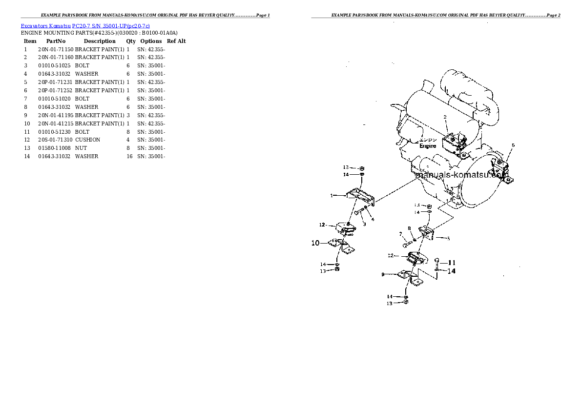 PC20-7 S/N 35001-UP Partsbook