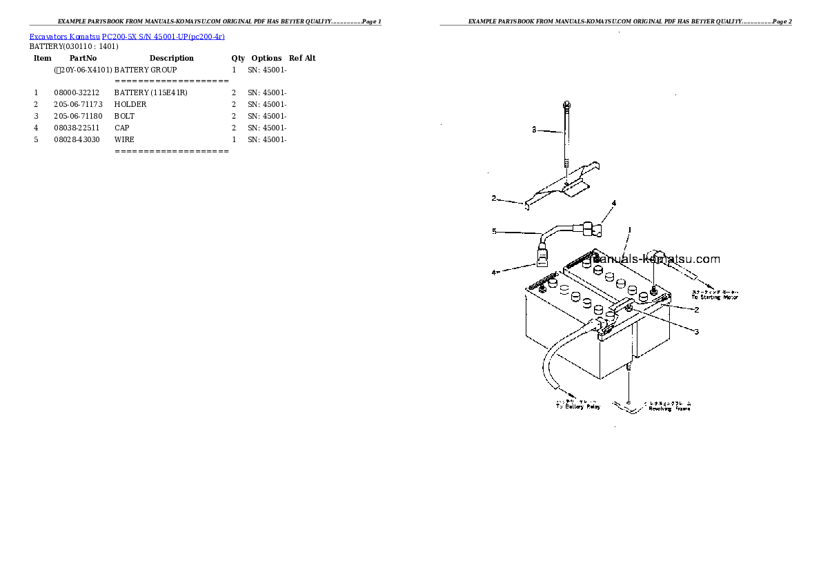 Protected: PC200-5X S/N 45001-UP Partsbook