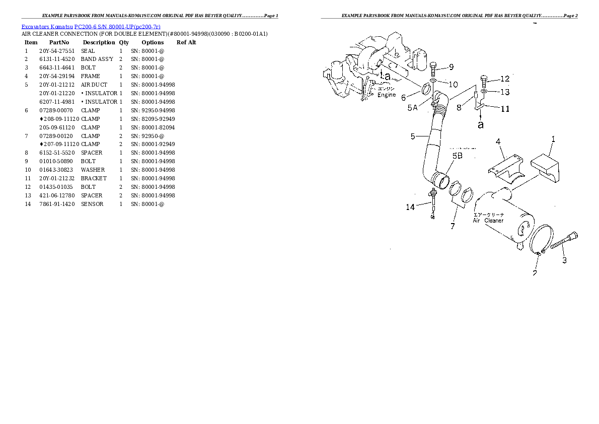 Protected: PC200-6 S/N 80001-UP Partsbook