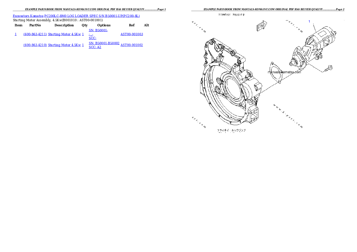 Protected: PC200LC-8M0 LOG LOADER SPEC S/N B50001-UP Partsbook