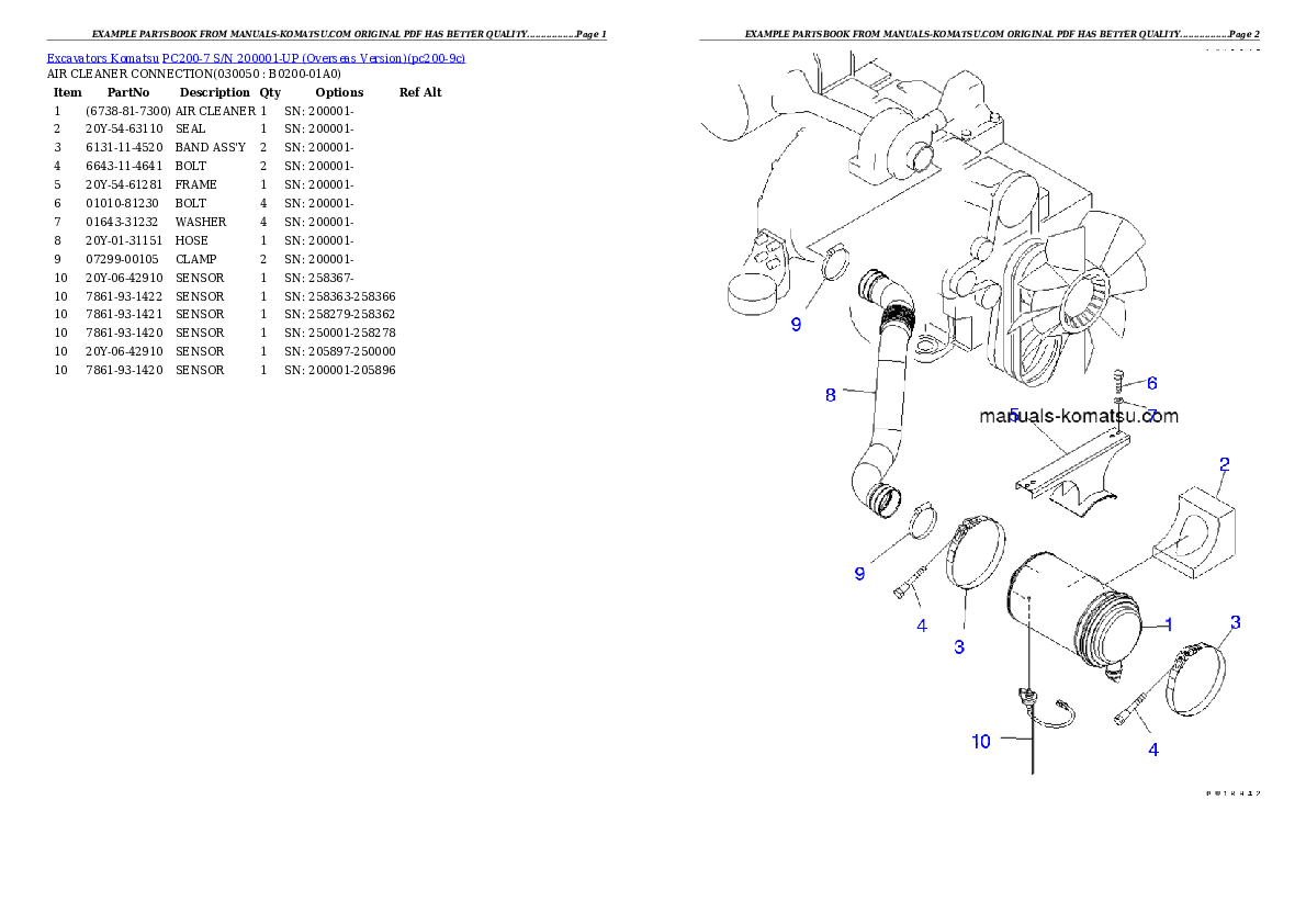 Protected: PC200-7 S/N 200001-UP (Overseas Version) Partsbook