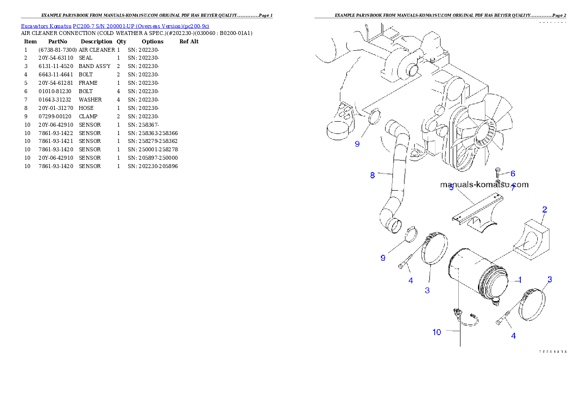 Protected: PC200-7 S/N 200001-UP (Overseas Version) Partsbook