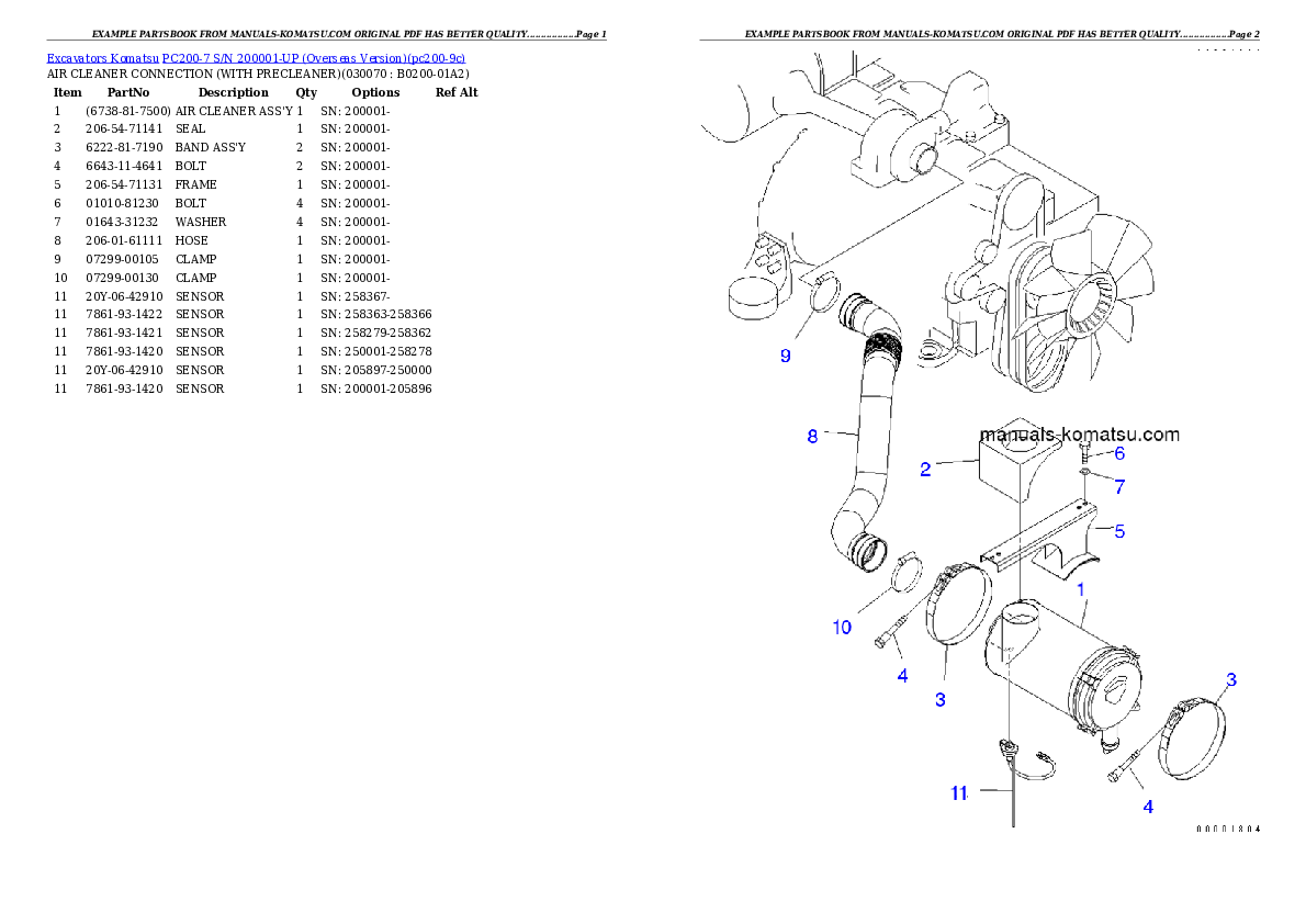 Protected: PC200-7 S/N 200001-UP (Overseas Version) Partsbook