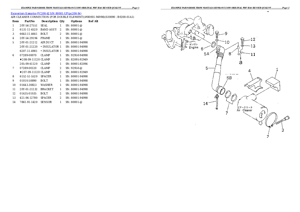 Protected: PC200-6J S/N 80001-UP Partsbook