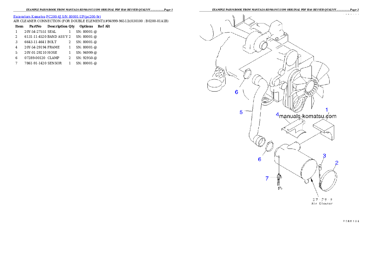 Protected: PC200-6J S/N 80001-UP Partsbook