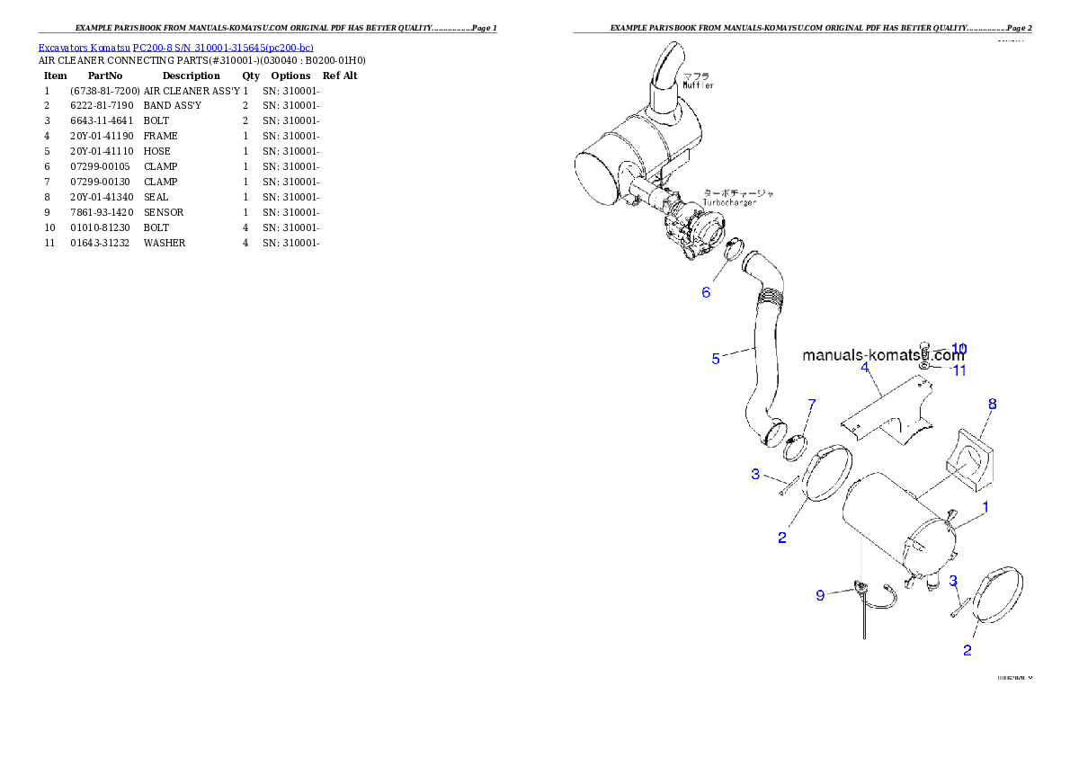 Protected: PC200-8 S/N 310001-315645 Partsbook