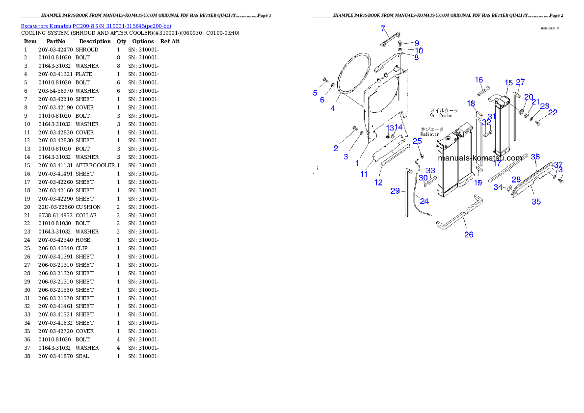 Protected: PC200-8 S/N 310001-315645 Partsbook