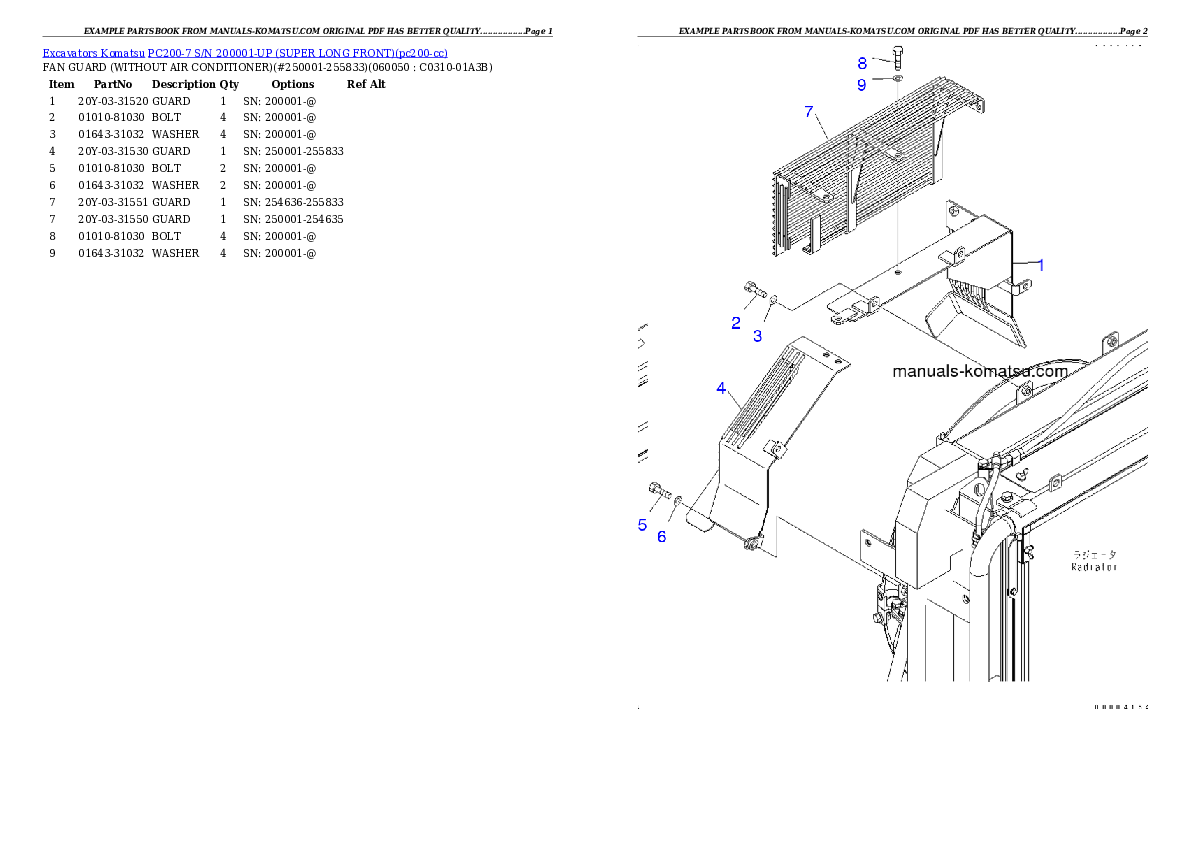 Protected: PC200-7 S/N 200001-UP (SUPER LONG FRONT) Partsbook