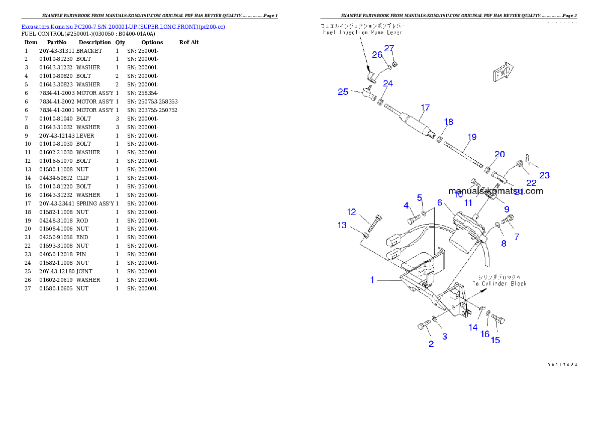 Protected: PC200-7 S/N 200001-UP (SUPER LONG FRONT) Partsbook