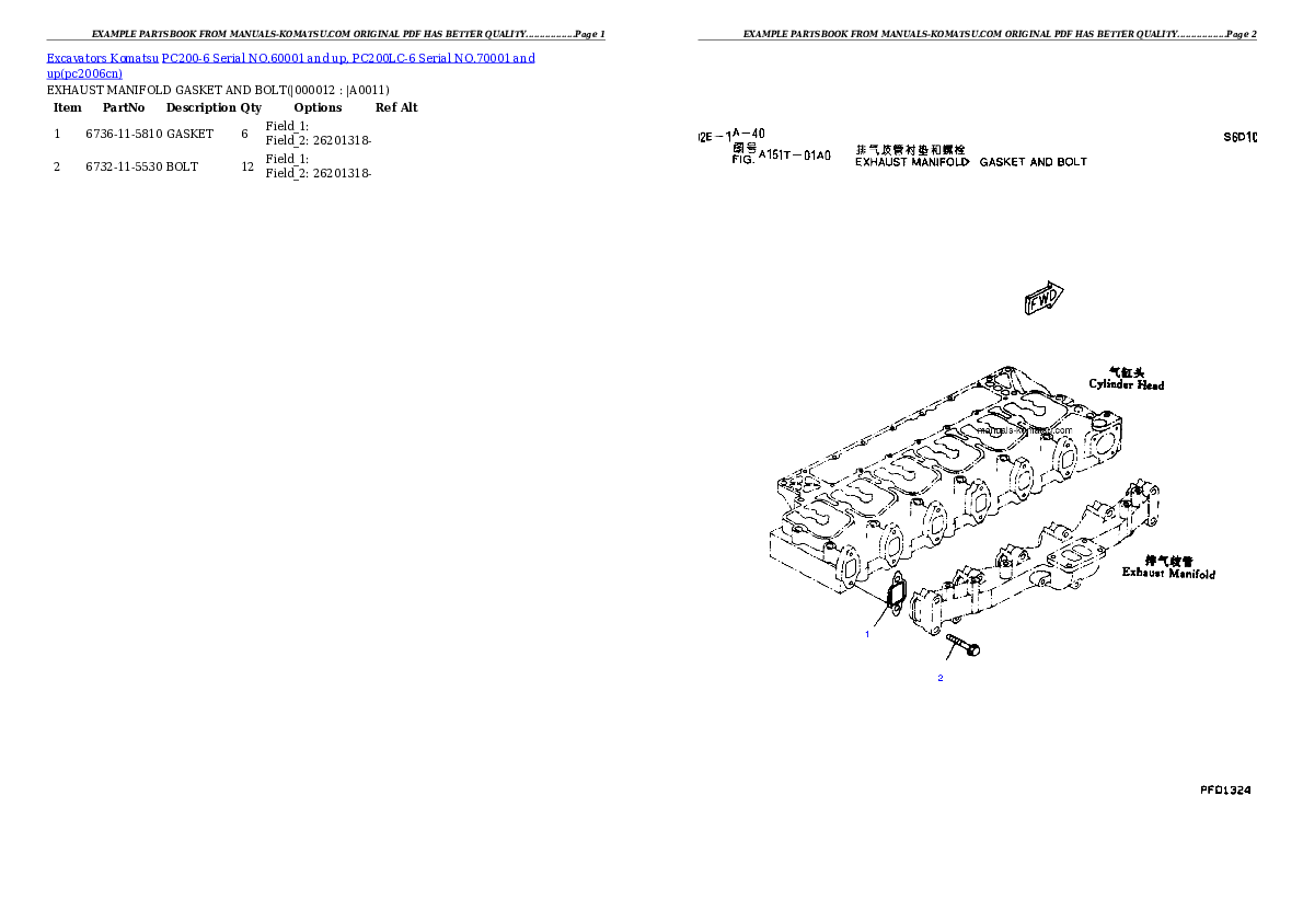 Protected: PC200-6 Serial NO.60001 and up, PC200LC-6 Serial NO.70001 and up Partsbook