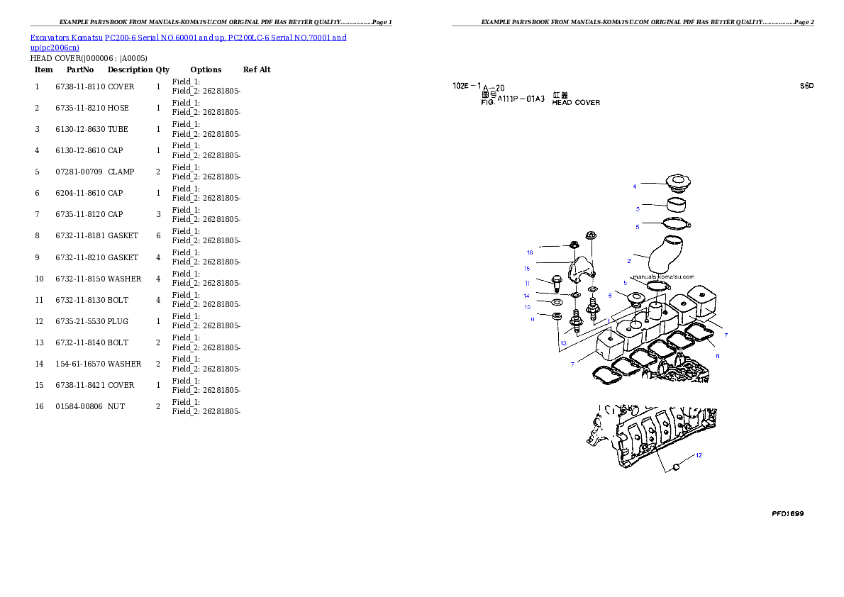 Protected: PC200-6 Serial NO.60001 and up, PC200LC-6 Serial NO.70001 and up Partsbook