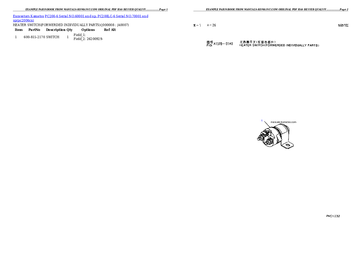 Protected: PC200-6 Serial NO.60001 and up, PC200LC-6 Serial NO.70001 and up Partsbook