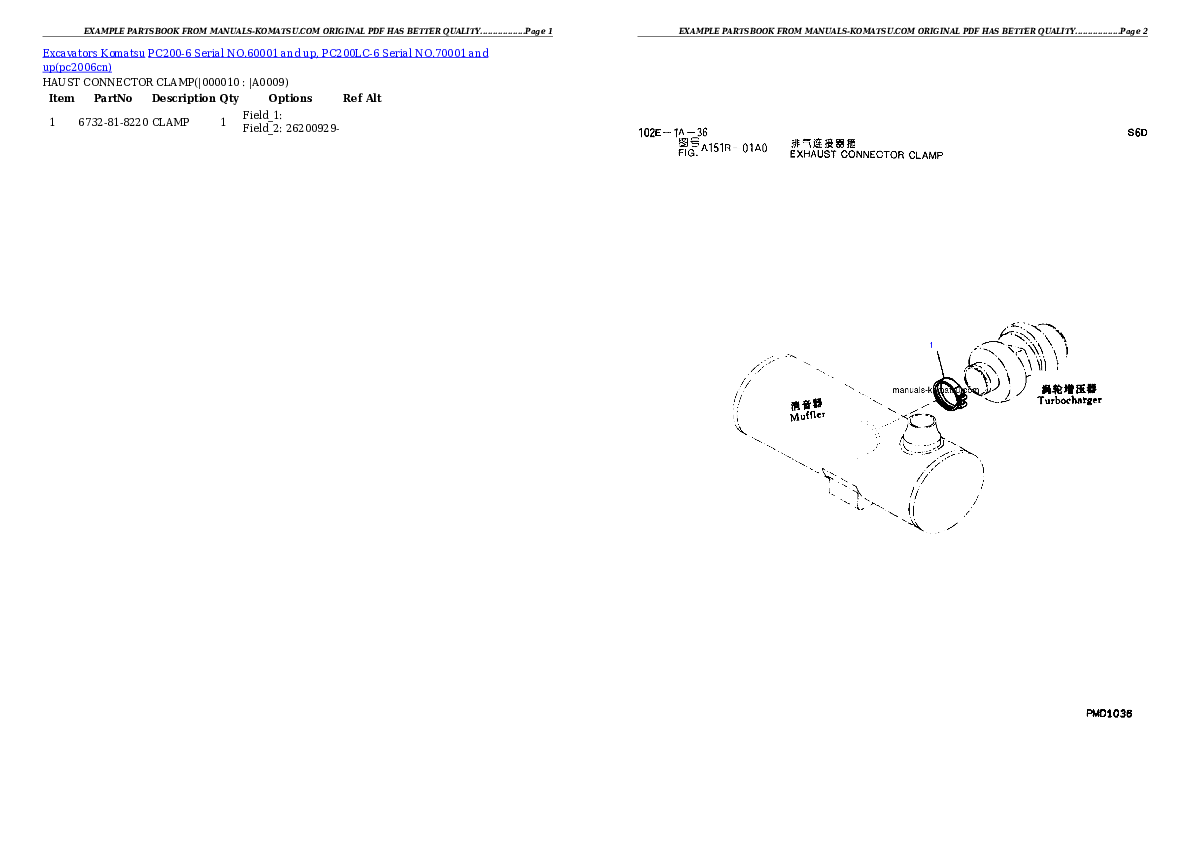 Protected: PC200-6 Serial NO.60001 and up, PC200LC-6 Serial NO.70001 and up Partsbook