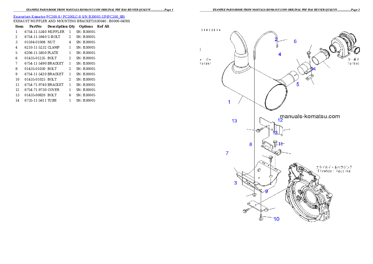 Protected: PC200-8 / PC200LC-8 S/N B30001-UP Partsbook