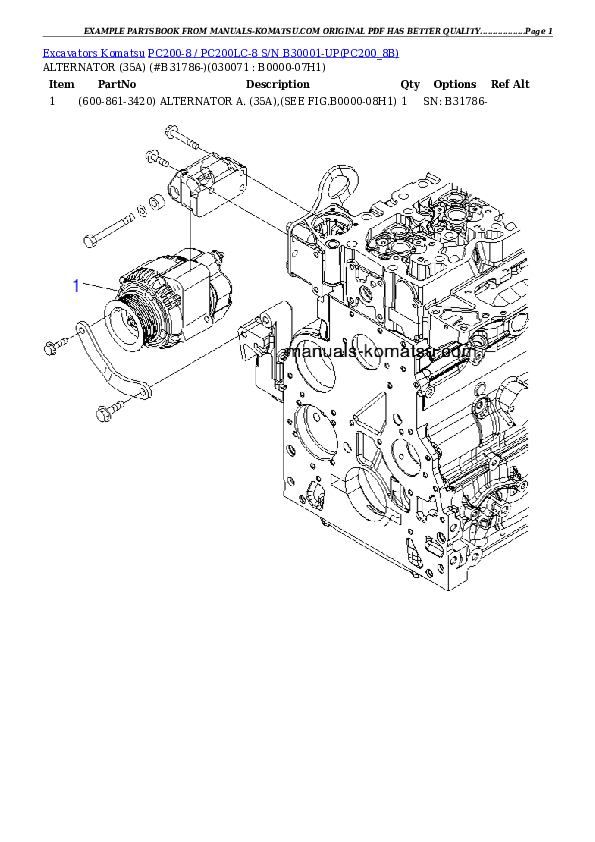 Protected: PC200-8 / PC200LC-8 S/N B30001-UP Partsbook