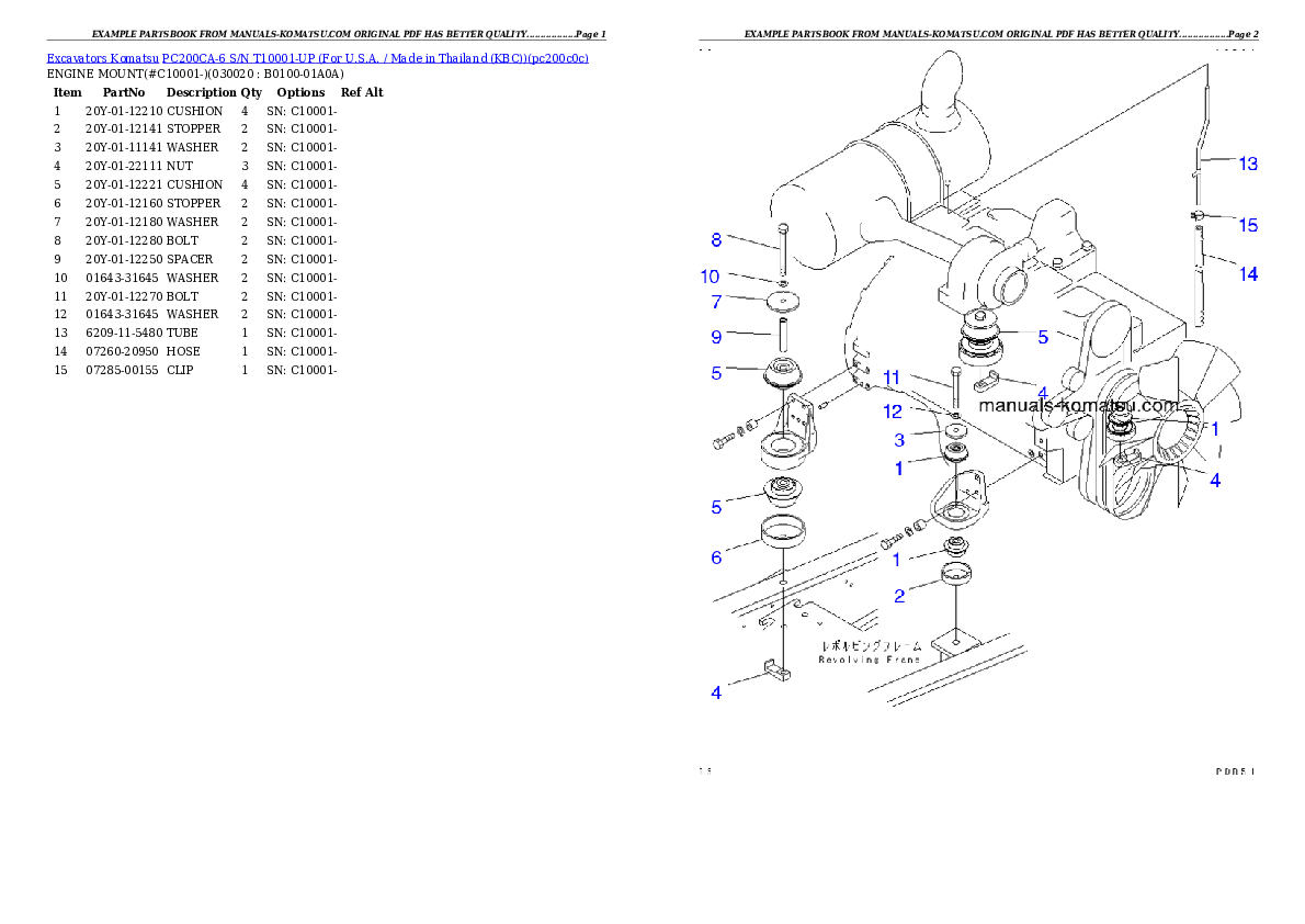 PC200CA-6 S/N T10001-UP (For U.S.A. / Made in Thailand (KBC)) Partsbook