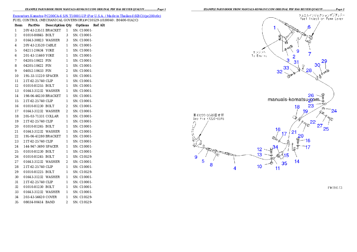 Protected: PC200CA-6 S/N T10001-UP (For U.S.A. / Made in Thailand (KBC)) Partsbook