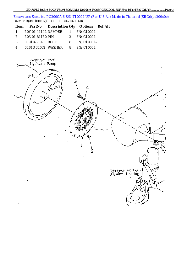 Protected: PC200CA-6 S/N T10001-UP (For U.S.A. / Made in Thailand (KBC)) Partsbook