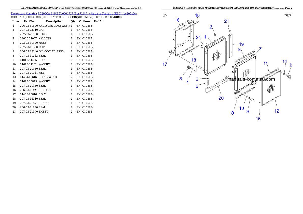 Protected: PC200CA-6 S/N T10001-UP (For U.S.A. / Made in Thailand (KBC)) Partsbook