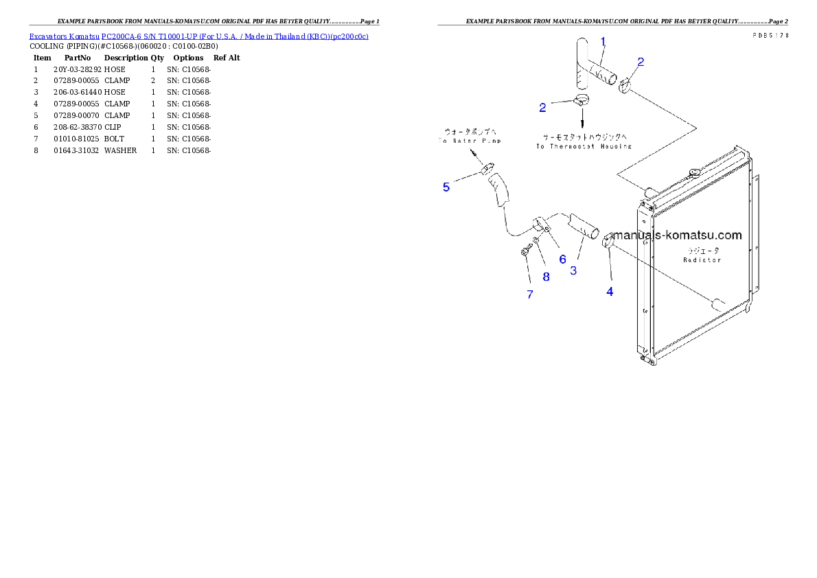 Protected: PC200CA-6 S/N T10001-UP (For U.S.A. / Made in Thailand (KBC)) Partsbook