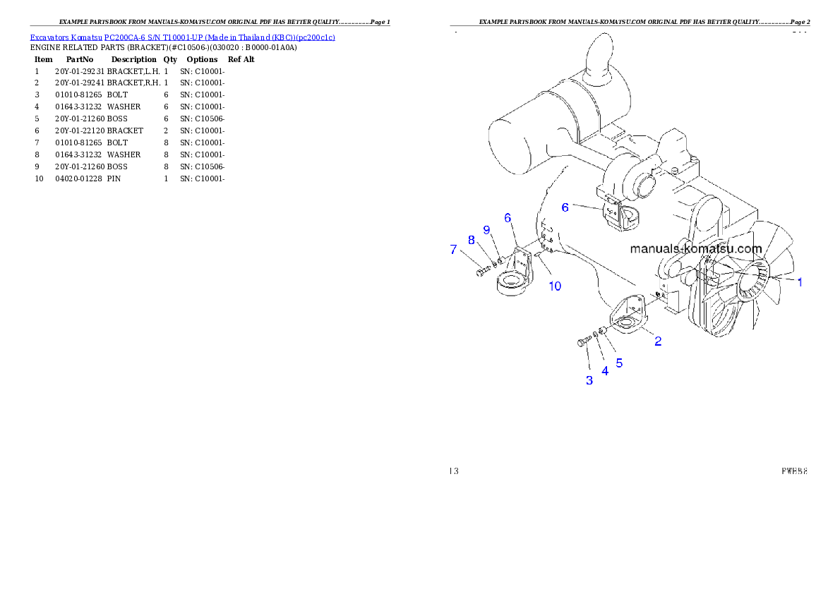 PC200CA-6 S/N T10001-UP (Made in Thailand (KBC)) Partsbook