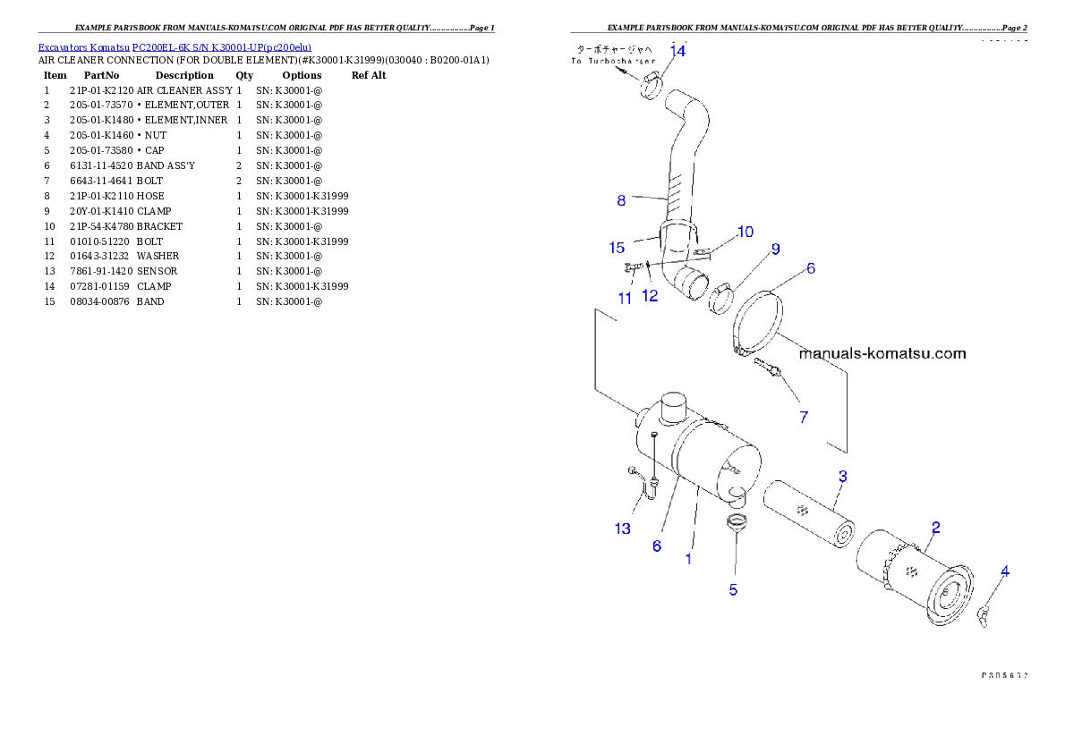 Protected: PC200EL-6K S/N K30001-UP Partsbook