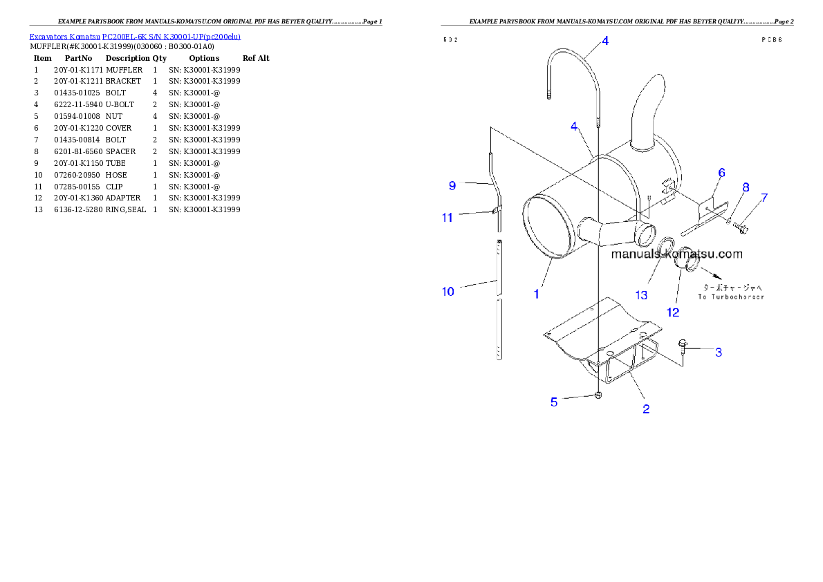 Protected: PC200EL-6K S/N K30001-UP Partsbook