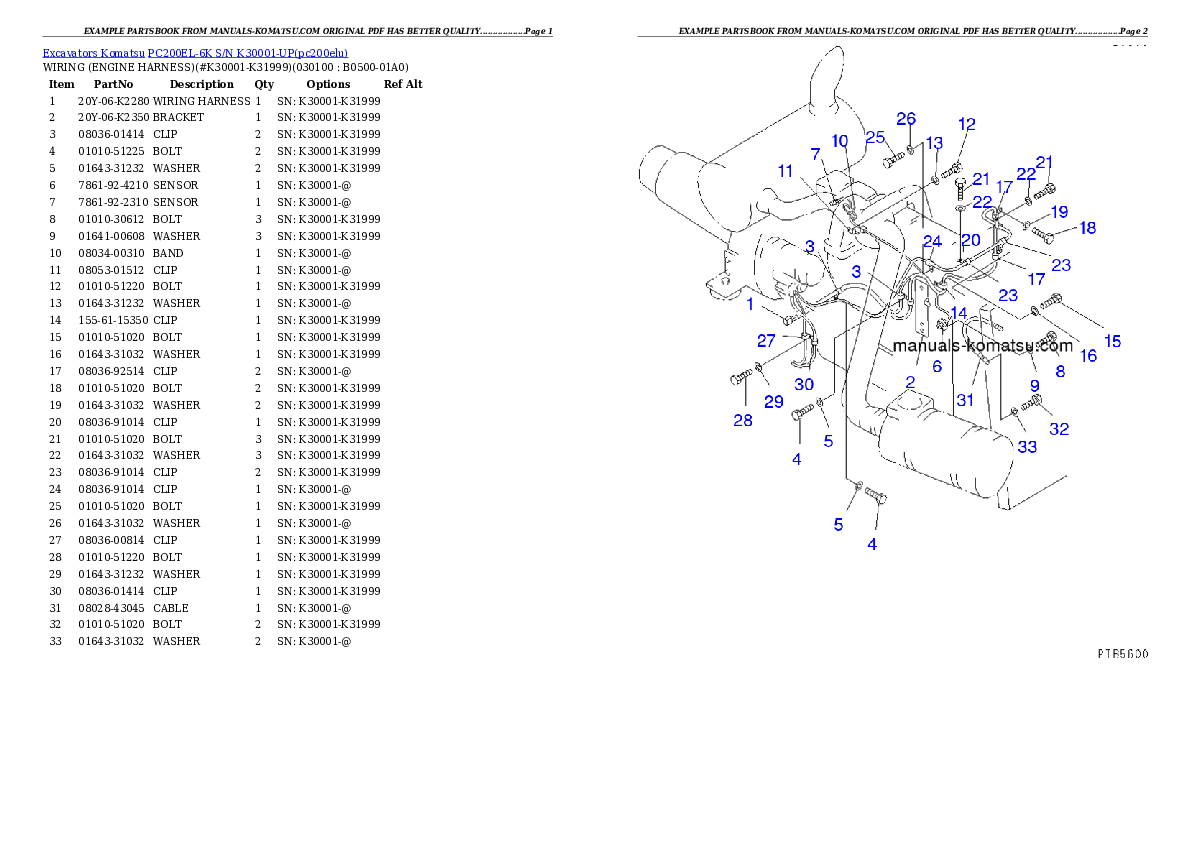 Protected: PC200EL-6K S/N K30001-UP Partsbook