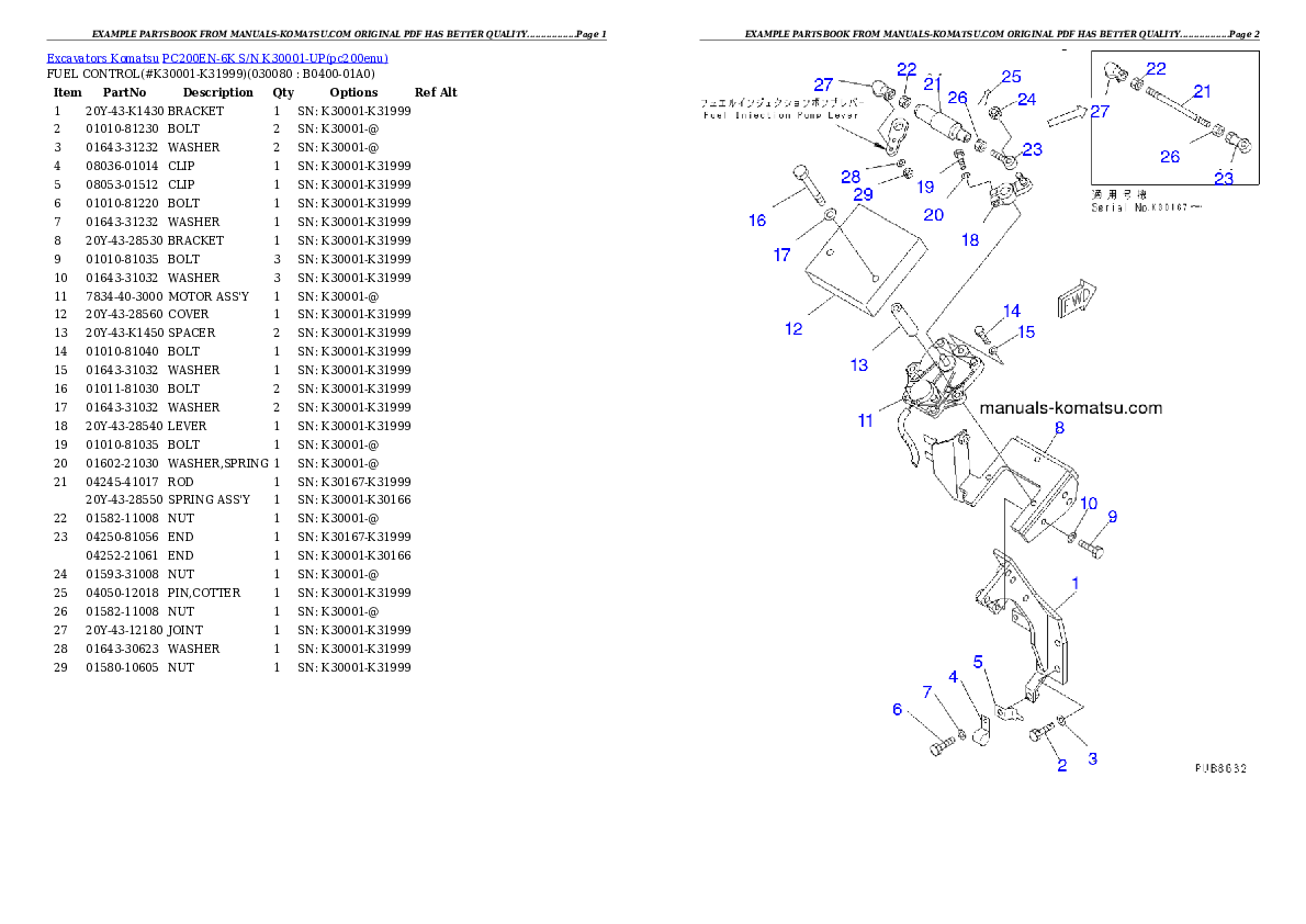 Protected: PC200EN-6K S/N K30001-UP Partsbook