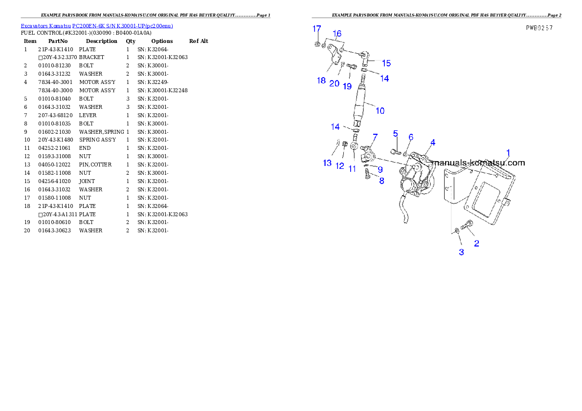 Protected: PC200EN-6K S/N K30001-UP Partsbook