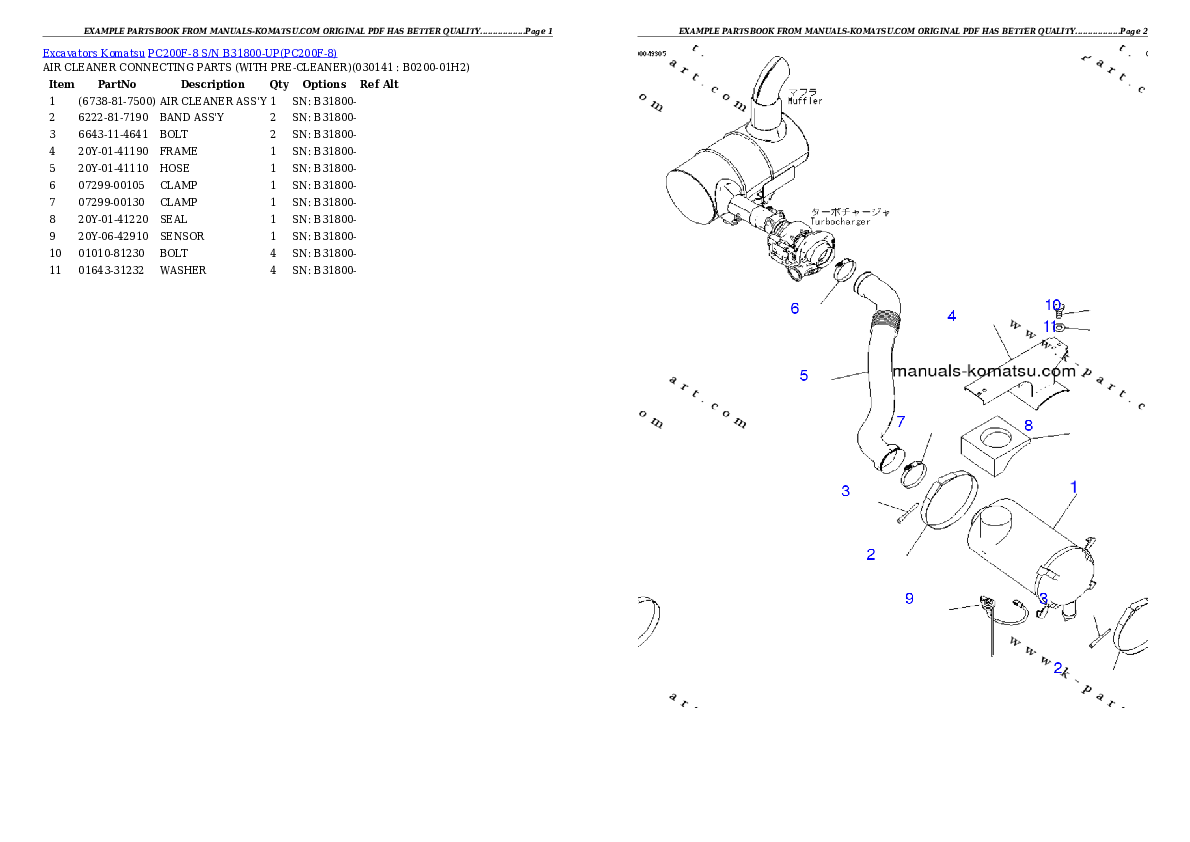 Protected: PC200F-8  S/N B31800-UP Partsbook