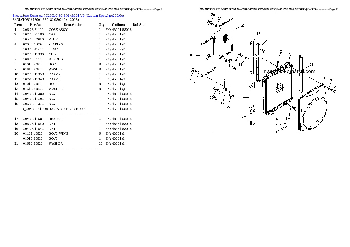 Protected: PC200LC-5C S/N 45001-UP (Custom Spec.) Partsbook