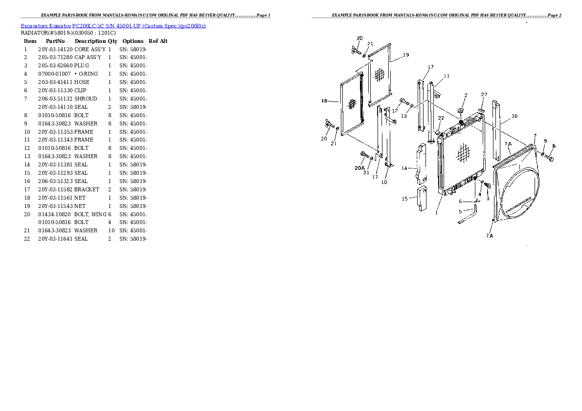 Protected: PC200LC-5C S/N 45001-UP (Custom Spec.) Partsbook
