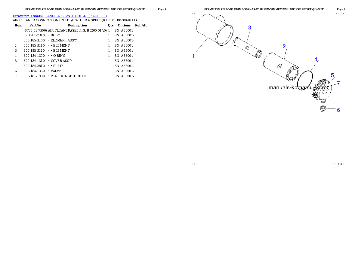 Protected: PC200LC-7L S/N A86001-UP Partsbook