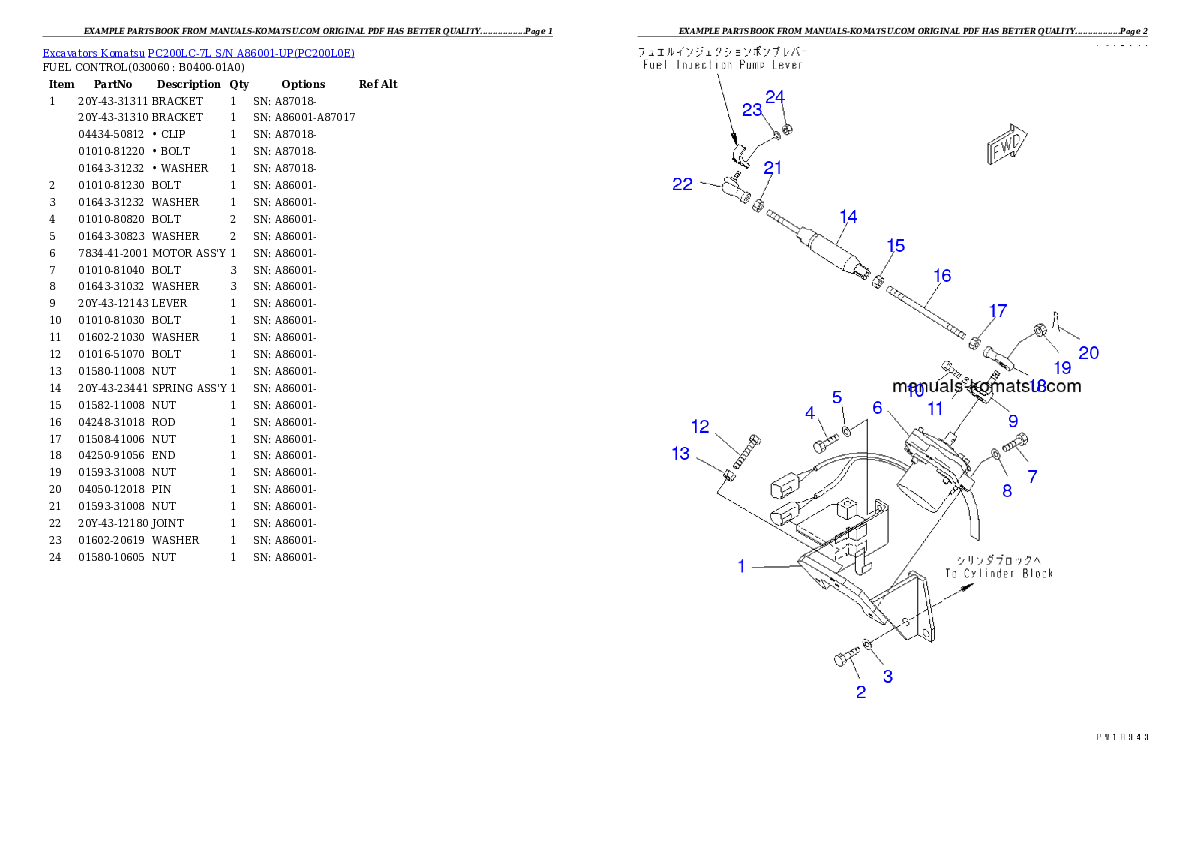Protected: PC200LC-7L S/N A86001-UP Partsbook